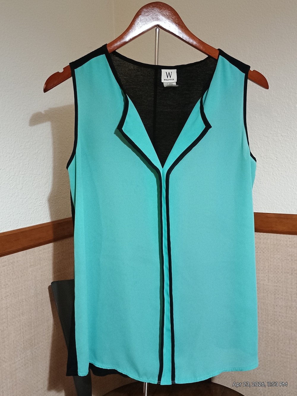 W by Worth Turquoise Sleeveless Blouse with Black Trim